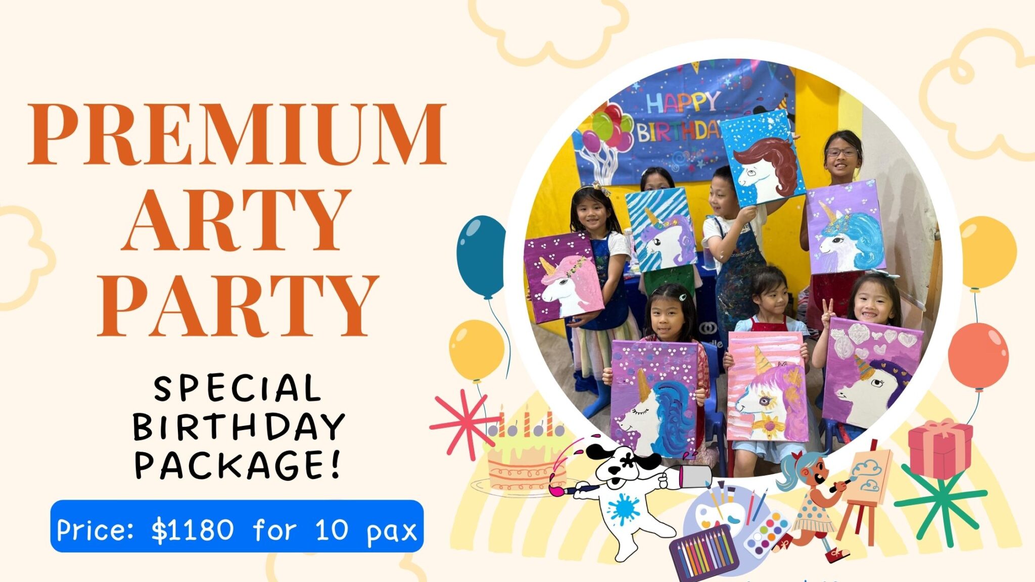 Kids birthday party packages, art birthday party Abrakadoodle